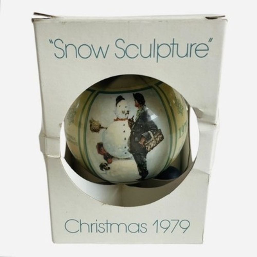 Vintage Norman Rockwell Snow Sculpture Christmas Ornament 1979 Schmid NIB